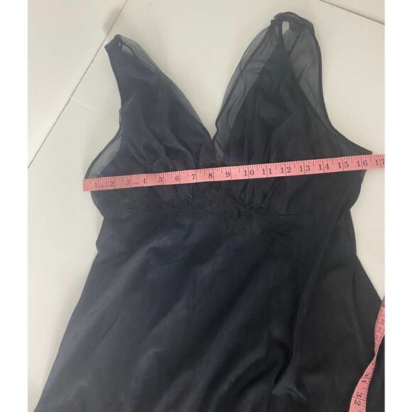 Vintage Van Raalte Nightgown Slip Dress Black Nylon 50s 60s - Size 38 - Picture 8 of 9